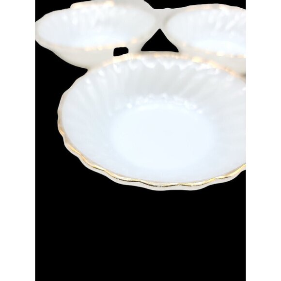 Anchor Hocking Ring Dish 3 White Milk Glass Bowl Scalloped Edges 4.75" Vintage - Picture 4 of 10